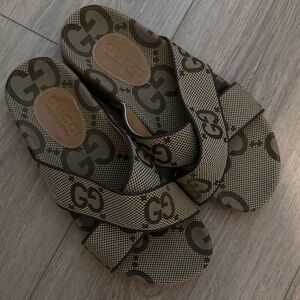 Authentic Gucci Beige and Brown GG Pattern Slides